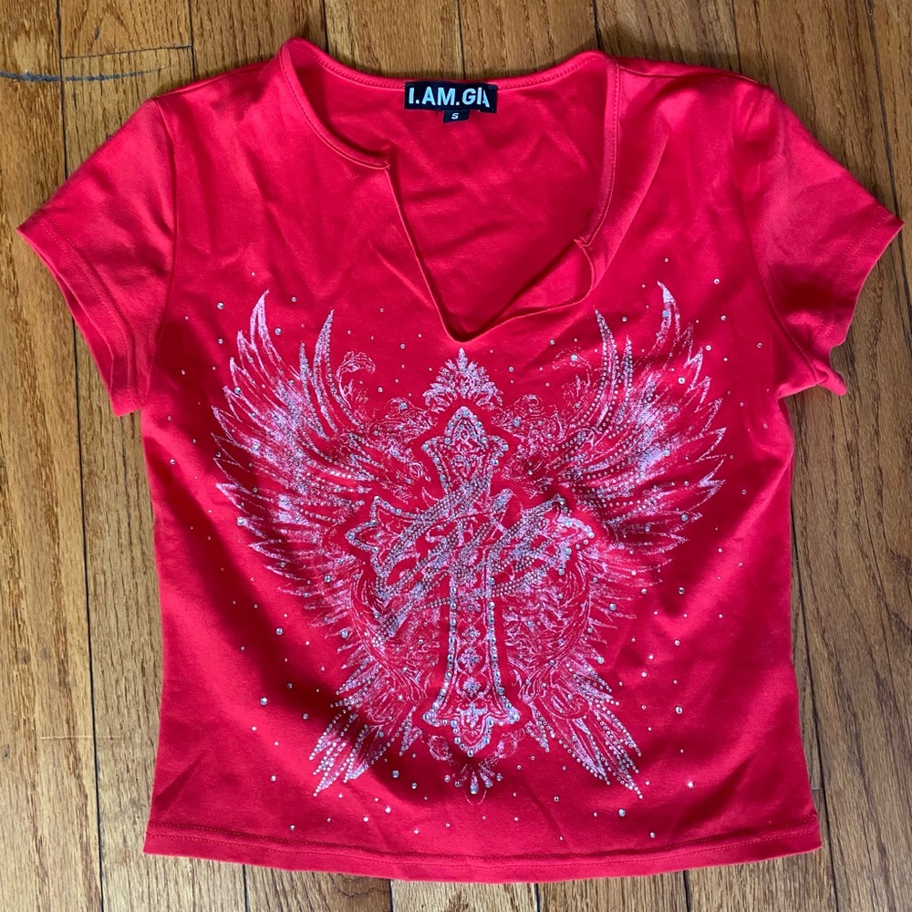 Red Y2K baby tee